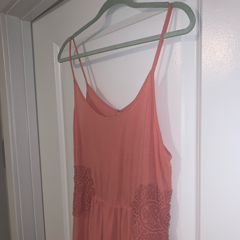 Coral lace accent strap dress